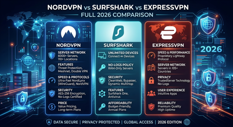 NordVPN vs Surfshark vs ExpressVPN: Full 2026 Comparison