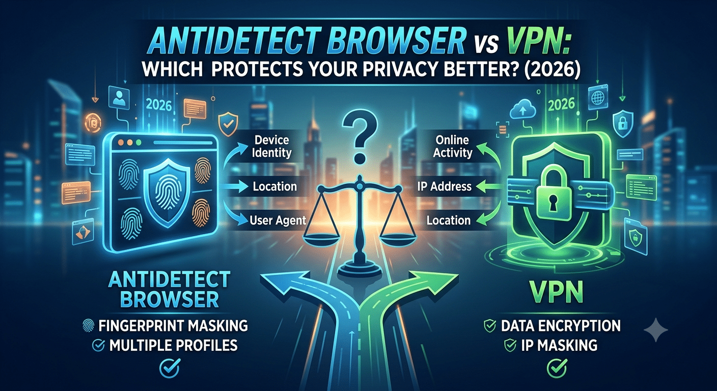 antidetect browser vs vpn: Which Protects Your Privacy Better? (2026)
